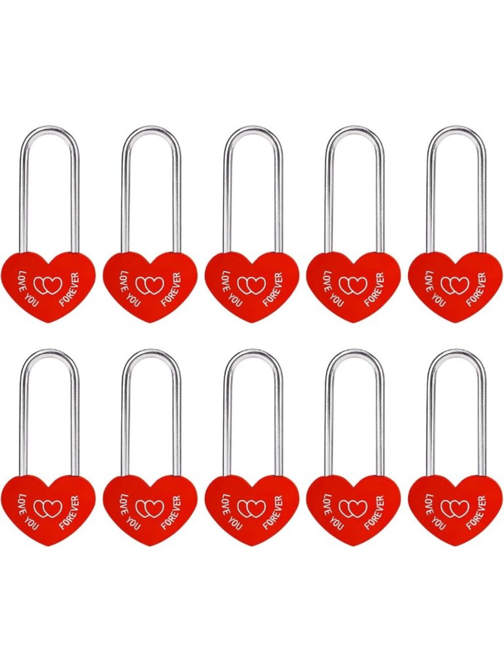 10PCS Red Heart Padlocks - 3.5" Love Locks for Couples, Romantic Gifts, No Key